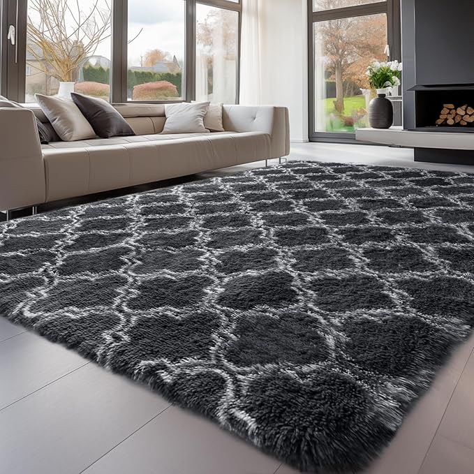 Sour Lemon Area Rugs 9x12 Living Room, Large Area Rug Shag Shaggy Carpet Soft Plush Furry Bedside Rug, Machine Washable Area Rugs for Bedroom Kids Girls Boys Home Decor Anti Slip