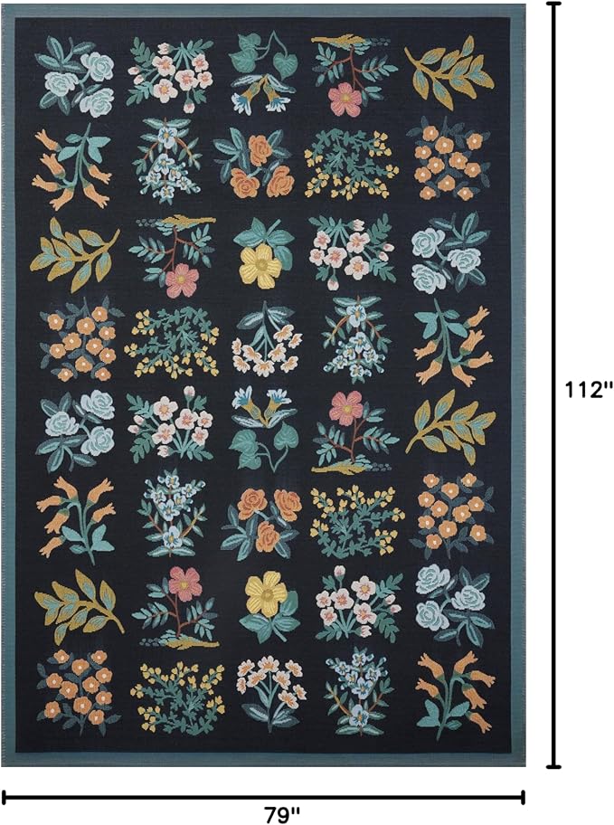Loloi Rifle Paper Co. Perennial Collection Wildflower PRN-03 Black/Navy 6'-7" x 9'-4" Indoor/Outdoor Area Rug