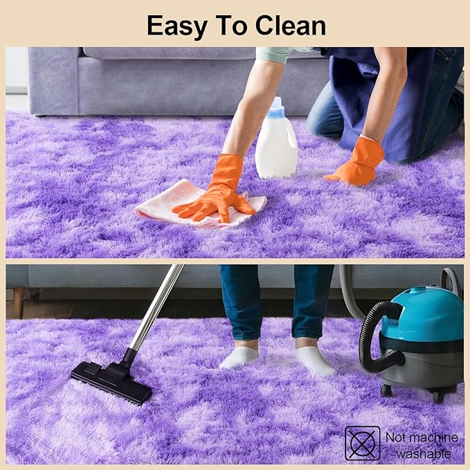 2x3 Rugs for Bedroom, Fluffy Area Rugs for Living Room, Soft Shag Kids Rug Small Carpet with 4 Non-Slip Rug Pads (Purple TieDyed, 2ft x 3ft)