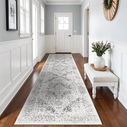 3x12 Hallway Washable Runner Rug: Machine Washable Kitchen Laundry Runner Vintage Non Slip Low-Pile Entryway Living Room Floor Mat Stain Resistance Indoor Floor Carpet for Entrance Living Room，Bridge