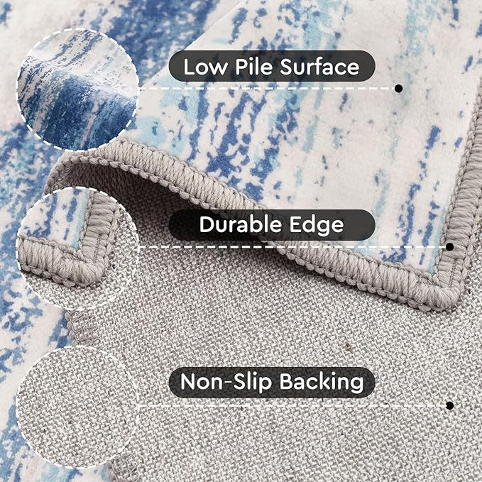 tchdio 2x6 Runner Rug, Machine Washable Runner Rug Modern Abstract Area Rug, Non Slip Rug Runners for Hallways, Soft Indoor Carpet Runner for Bedroom Office Dorm Rug, Blue Rug