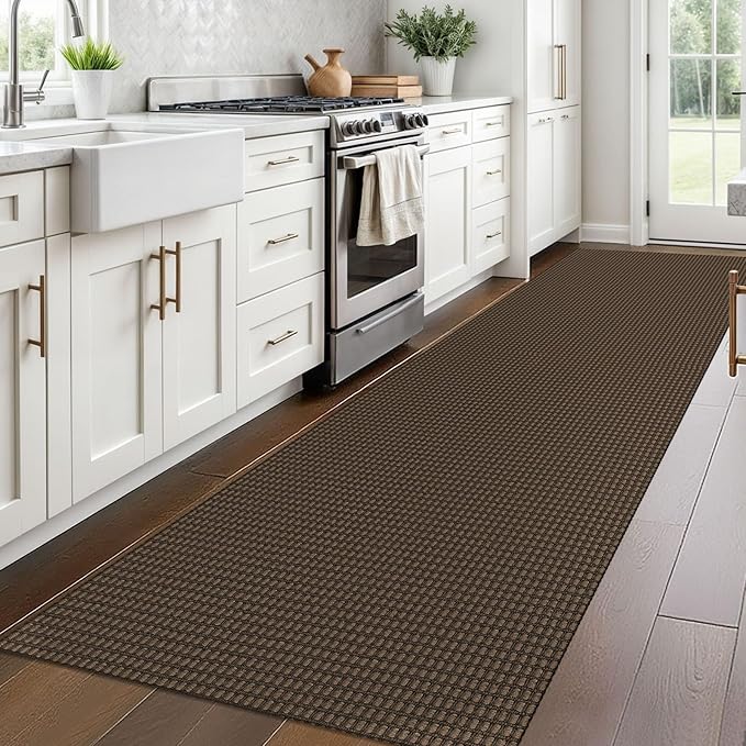 Braided Runner Rug 3x10 Ft Washable Runners for Hallways Non Slip Rubber Backed Kitchen Runners Cotton Long Entryway Runner Indoor, Woven Carpet for Hall Kitchen Entryway, Brown