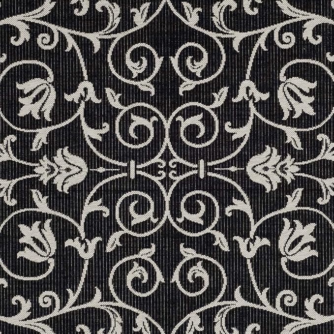 SAFAVIEH Courtyard Collection 5'3" Square Black / Sand CY2098 Scroll Indoor-Outdoor Waterproof Easy-Cleaning Patio Backyard Mudroom Area-Rug