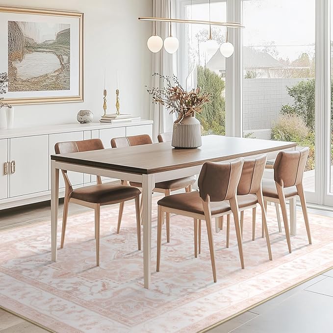 BESTSWEETIE 9x12 Area Rugs for Living Room, Washable Ultra Soft Boho Vintage Print Pattern Rug Non Slip Low Pile Carpet for Dining Room Bedroom Entryway Indoor-Light Pink