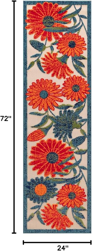 Nourison Aloha Indoor/Outdoor Ivory Multicolor 2' x 6' Area Rug, Easy Cleaning, Non-Shedding, Bed Room, Living Room, Dining Room, Backyard, Deck, Patio (2x6)