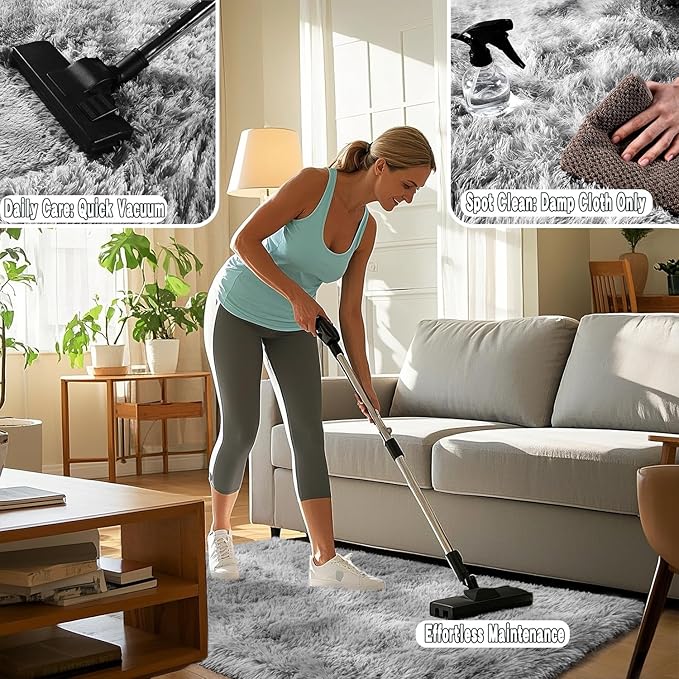 Grey Fluffy Rug for Bedroom 5x7 Feet - Ultra Soft & Anti-Skid Shaggy Area Rug, Comfy Durable Carpet for Living Room & Kids Dorm Nursery, Home Decor Aesthetic