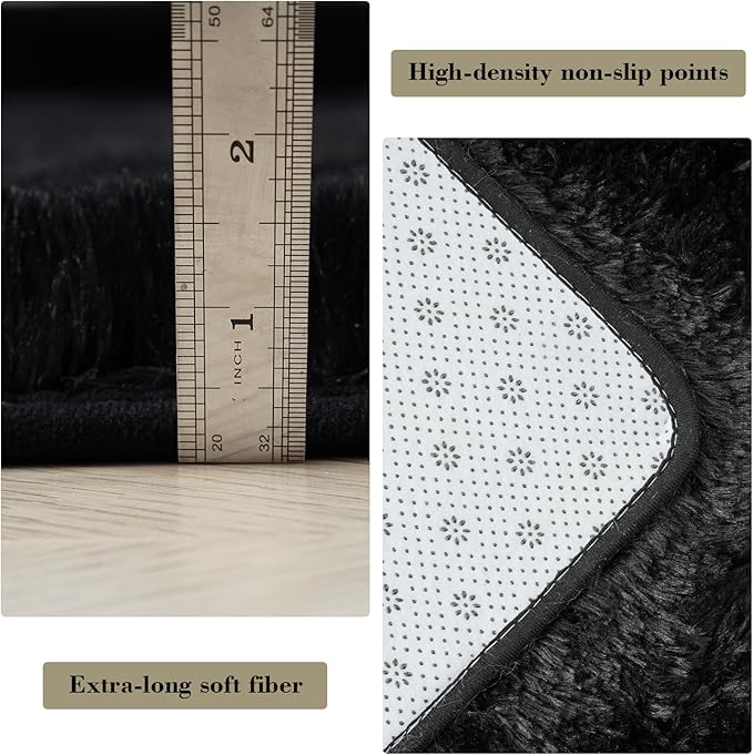 Fluffy Rug Shaggy Area Rug, Black 4x6 Area Rugs for Bedroom, Small Bedside Rug, Soft Fluffy Shaggy Entryway Throw Rugs for Living Room Bedroom Kids Room Home Decor