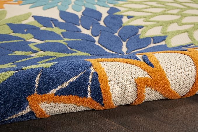 Nourison Aloha Indoor/Outdoor Multicolor 2'3" x 12' Area Rug, Tropical, Botanical, Easy Cleaning, Non Shedding, Bed Room, Living Room, Dining Room, Deck, Backyard, Patio (2x12)