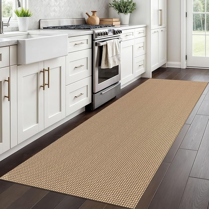 Braided Runner Rug 2.6x8 Ft Washable Runners for Hallways Non Slip Kitchen Runner Rug Cotton Entryway Runner Indoor, Woven Floor Carpet for Hall Kitchen Bedroom, Orange/Tan/Brown