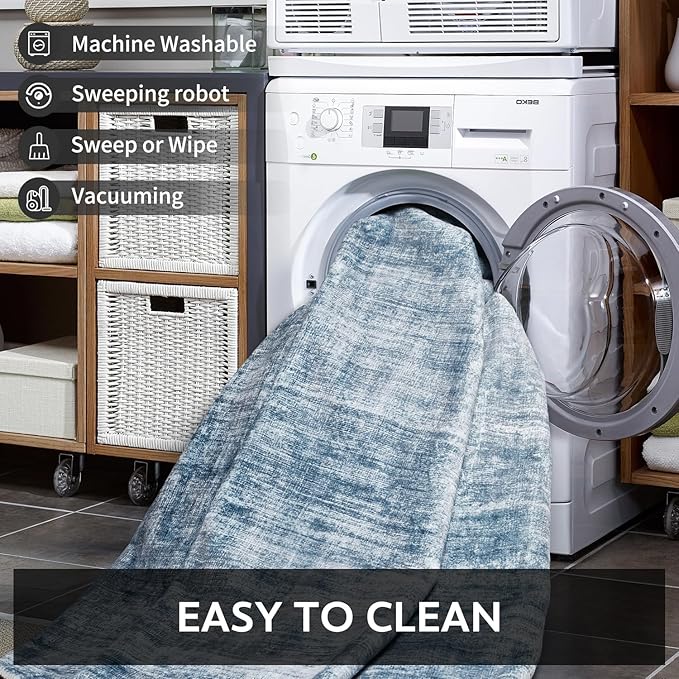 2x6 Runner Rug Machine Washable Non Slip Area Rug Modern Abstract Rug Ultra Soft Floor Runners for Hallways for Entryway Laundry Room Kitchen, Blue