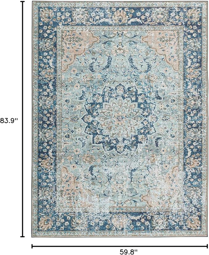 ILANGO Non Slip Runner Rugs for Hallway, 5'x7' ft Distressed Traditional Kitchen Washable, Carpet Runner Floor Mat for Indoor Entryway Bedroom Laundry Room, Easy to Clean