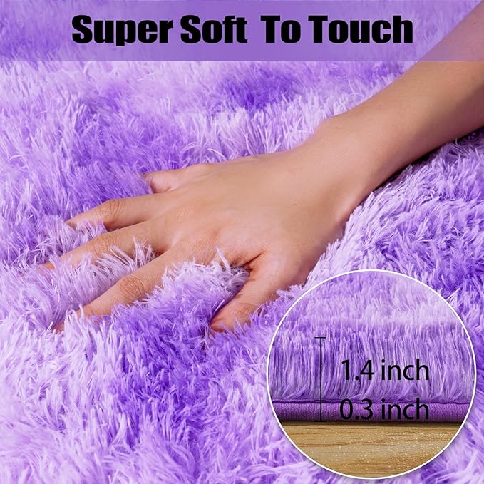 2x3 Rug for Bedroom, Fluffy Area Rugs for Living Room, Small Soft Shag Fuzzy Shaggy Carpets for Kids Boys and Girls Dorm with 4 Non-Slip Rug Tapes for Room Home Decor (2ftx3ft, Tie-Dyed Purple)