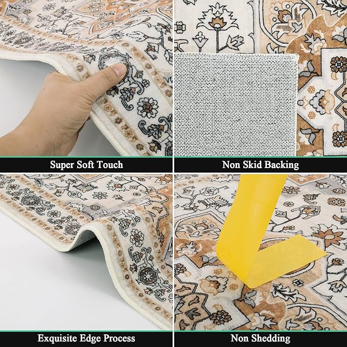 HEBE Hallway Runner Rug 2'x6' Washable Vintage Distressed Area Rugs Non Slip Laundry Rug Runner Boho Floor Carpet Runners for Hallways Entryway Laundry Room Kitchen Bathroom