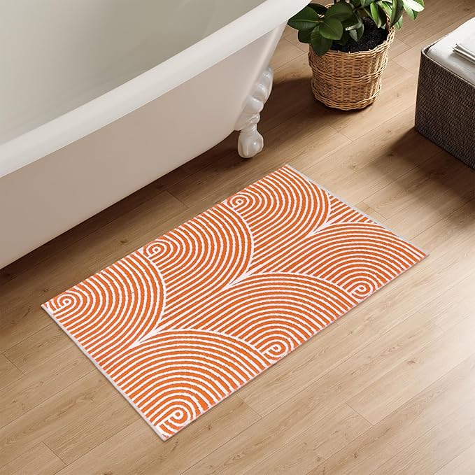 Tiffasea Indoor Door Mat 2'x3', Front Door Mats Machine Washable Small Area Rug Entryway Rug, Cotton Woven Indoor Outdoor Rugs Reversible Floor Mats for Bedroom/Bathroom/Kitchen (Orange&White)