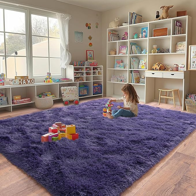 Purple Gray Fluffy Area Rugs for Living Room, Soft Shaggy Carpets for Living Room, Upgrade Anti-Skid Fuzzy Rugs for Kids' Room, Perfect Decor for Modern Home 4x6 Feet