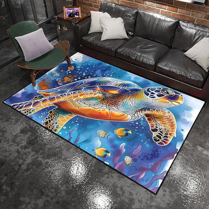 Sea Turtles Rugs - Sea Turtle for Kids Boys Coastal Rug for Bedroom Ocean Life Theme Decor Ocean Carpet Rug, 2'5"×4'