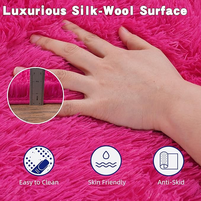 Hot Red Fluffy Rug for Bedroom 4x5.9 ft - Ultra Soft & Non Slip Shaggy Area Rug, Comfy Durable Carpet for Living Room Kids Room Teens Dorm Home Decor, 1.7'' Thick Indoor Plush Carpets