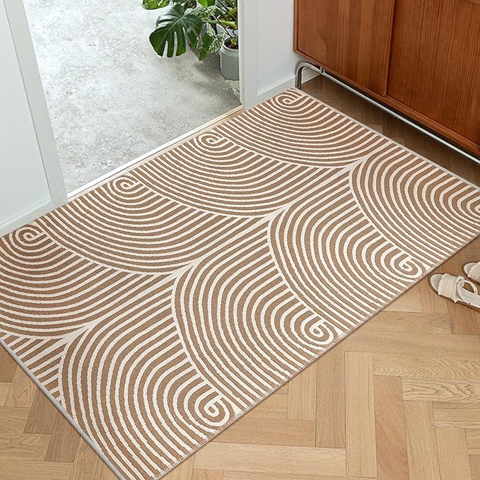 Tiffasea Front Door Mat Entrance Washable Entryway Rug 3'x5' Indoor Door Mat, Cotton Woven Tan Outdoor Porch Rug Reversible Entry Carpet Outside for Patio Bedroom Kitchen
