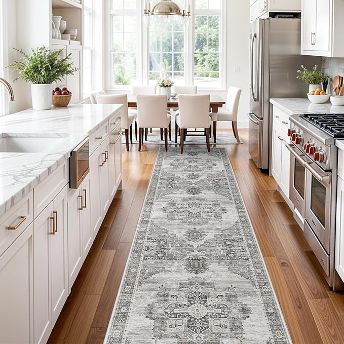 RUUGME Hallway 3x12 Runner Rugs - Boho Rugs for Living Room Stain Resistant Vintage Carpet Tribal Rugs for Bedroom Kitchen Bathroom Non Slip Backing Decor Floor Decoration Mat 3x12 Grey
