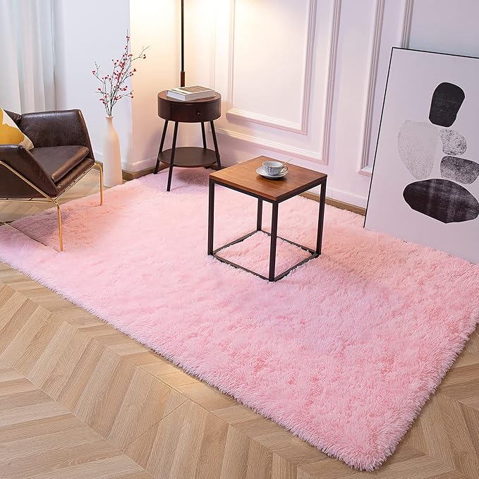 TWINNIS Super Soft Shaggy Rugs Fluffy Carpets, 5x8 Feet, Indoor Modern Plush Area Rugs for Living Room Bedroom Kids Room Nursery Home Decor, Upgrade Anti-Skid Rectangular Fuzzy Rug, Pink