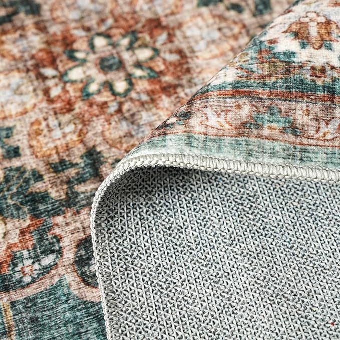 Washable Oriental Hallway Runner Rug - 3x16 Rugs for Living Room Soft Carpet for Bedroom Kitchen Waterproof Floral Distressed Indoor Stain Resistant Non-Shedding Floor Carpets (Green, 3X16)