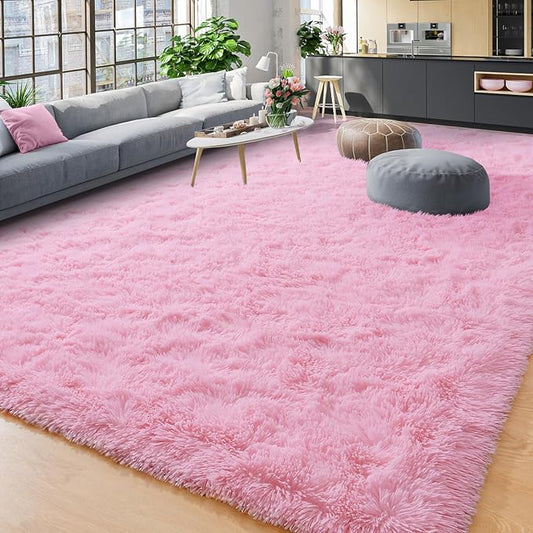 YJ.GWL Area Rugs for Living Room Bedroom, 6x9 Machine Washable Large Pink Carpet, Soft Fluffy Shaggy Thick Big Shag Indoor Floor Rug for Kids Boy and Girls Room Dorm Home Decor Aesthetic