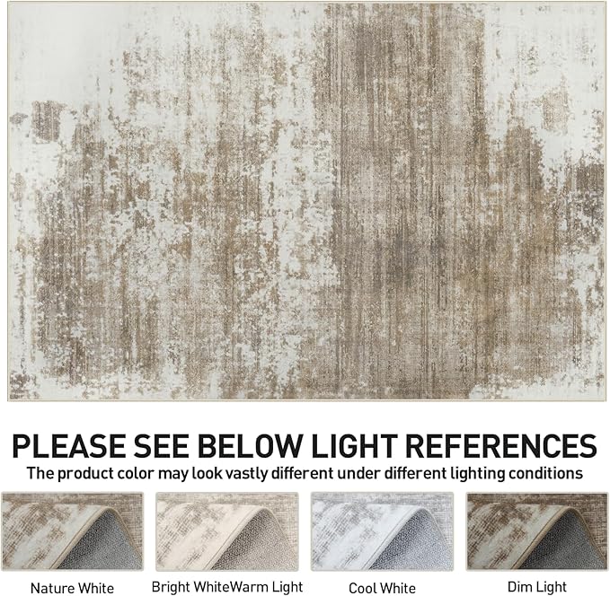 5x7 Area Rugs Washable Rug: Modern Abstract Living Room Rug Soft Anti-Skid Thin Carpet Indoor Floor Non-Shedding Carpets for Bedroom Dining Room Farmhouse Nursery Home Office - Brown White