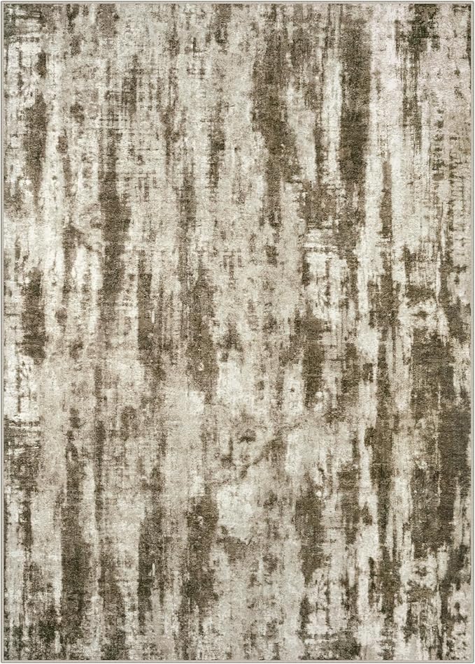 4x6 Area Rugs Washable Rug: Modern Abstract Living Room Rug Soft Anti-Skid Thin Carpet Indoor Floor Non-Shedding Carpets for Bedroom Dining Room Farmhouse Nursery Home Office - Brown