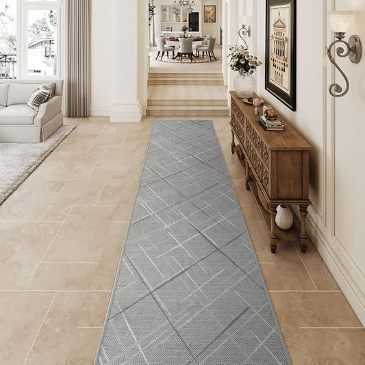 Runners for Hallways Kitchen Runner Rug Non Slip 2x10 Long Washable Runner Rugs No Pile Tear and Stain Resistance, Hand Woven Style Thin Rug for Hallways Kitchen Laundry Bathroom- Dark Gray