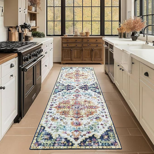Washable Runner Rug 2x6 Non Slip Machine Washable Boho Hallway Runner Rug, Low Pile Bohemian Rugs for Entryway, Corridor and Kitchen