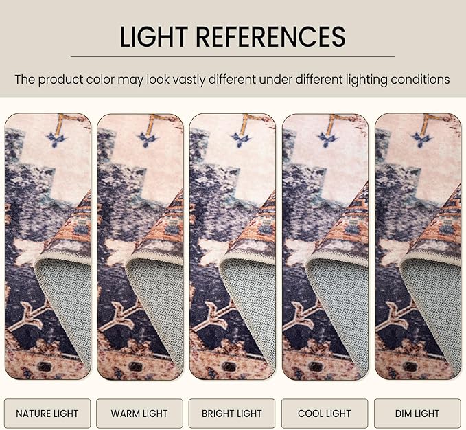 Washable 9x12 Area Rugs, Rugs for Living Room, Low-Pile Water&Stain Resistant Carpet Vintage Distressed Printed Non-Slip Carpet for Bedroom Bathroom Kitchen-Pink/Brown/Navy Blue/Black