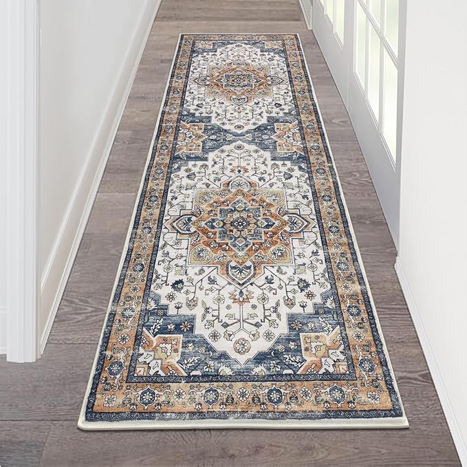 HEBE Hallway Runner Rug 2'x6' Washable Vintage Distressed Area Rugs Non Slip Laundry Rug Runner Boho Floor Carpet Runners for Hallways Entryway Laundry Room Kitchen Bathroom