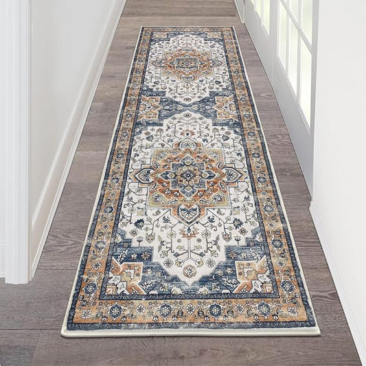 HEBE Hallway Runner Rug 2'x6' Washable Vintage Distressed Area Rugs Non Slip Laundry Rug Runner Boho Floor Carpet Runners for Hallways Entryway Laundry Room Kitchen Bathroom