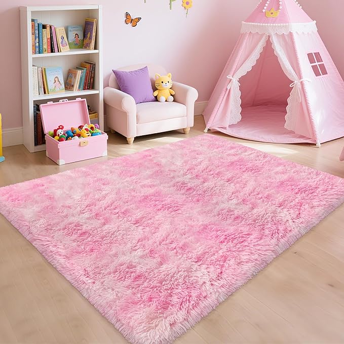 4x6 Pink Rugs for Bedroom Girls, Soft Fluffy Shag Pink Area Rug for Girls Kids Baby Room, Kawaii Fuzzy Thick Carpet Plush Mat Non-Slip Throw Rugs for Nursery Playroom Dorm Home Decor Aesthetic