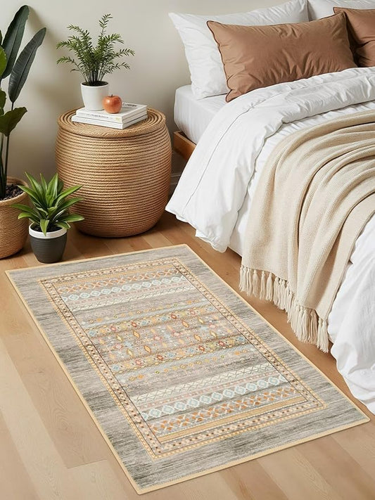 2x3 Small Western Rugs for Entryway, Washable Aztec Geometric Indoor Entrance Door Rug with Non-Slip Backing, Soft Moroccan Throw Rug for Bedroom Kitchen Home Office, Beige & Oliver Green