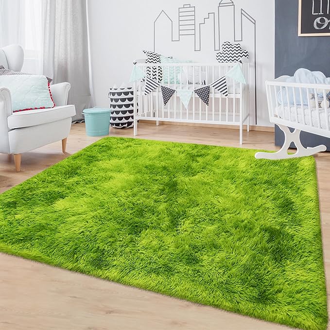 Tie Dyed Grass Green Rug 4x6 ft,Soft Plush Furry Shag Area Rugs Fluffy Fuzzy Carpet,for Bedroom Living Room Indoor Floor Rug Kids Girls Boys Home Decor Aesthetic,Dorm Nursery