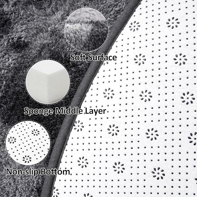 Lascpt Round Rug for Bedroom 6x6, Tie-Dyed Deep Grey Circle Rug for Living Room Super Soft Thicken Memory Foam Circular Rug, Indoor Area Rug for Modern Home Decor, Round Carpet for Nursery Kid's Room