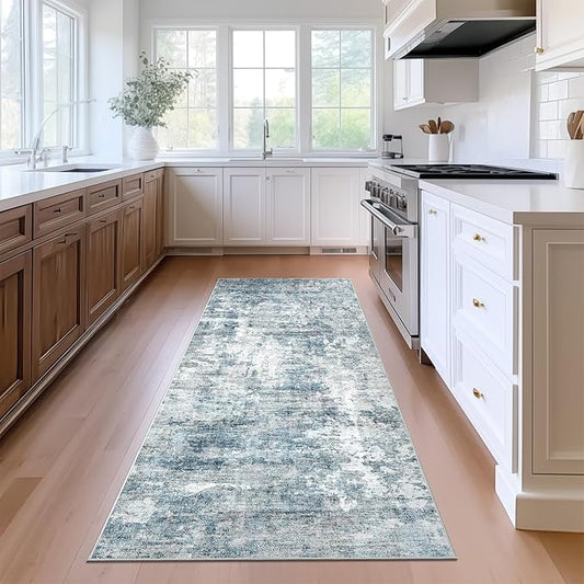 Runner Rug 2'x6' Abstract Washable Non-Slip Runner Rugs for Kitchen Bathroom Laundry Room Blue Vintage Floor Carpet Runners for Hallway Entryway