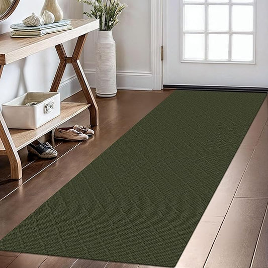 KOZYFLY Runner Rug 2x6 Ft Washable Runners for Hallways Non Slip Rubber Backed Kitchen Runners, Cotton Entryway Runner Indoor, Floor Carpet for Hallway Kitchen Entryway Bedroom, Dark Green