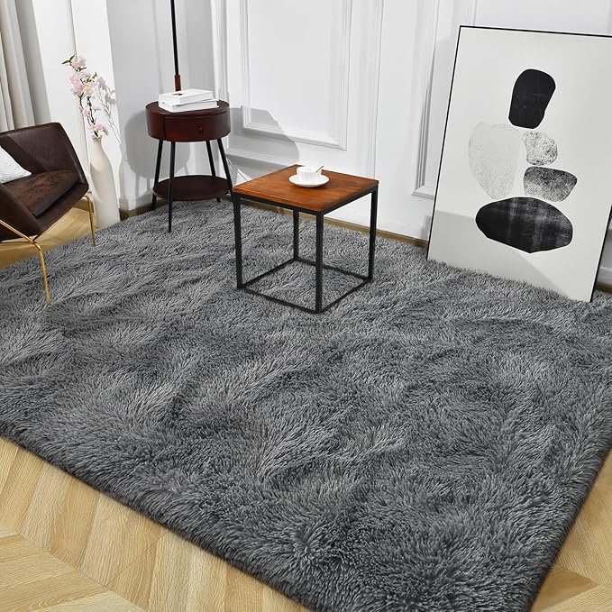 TWINNIS Super Soft Shaggy Rugs Fluffy Carpets, 6x9 Feet, Indoor Modern Plush Area Rugs for Living Room Bedroom Kids Room Nursery Home Decor, Upgrade Anti-Skid Rectangular Fuzzy Rug, Gray