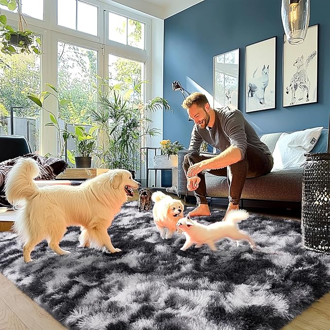 Fluffy Rug for Living Room Shaggy Soft Area Rug High Pile Fuzzy Rug Non-Slip Indoor Floor Carpet Plush Area Rugs for Living Room White 8x10