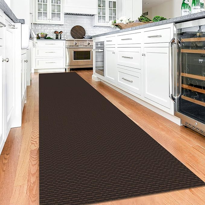 KOZYFLY Washable Runner Rug 3x12 ft Hallway Kitchen Runner Rugs with Rubber Backing Bobo Non Slip Entryway Runner Indoor, Long Carpet Runners for Hall Kitchen Entryway, Coffee/Brown