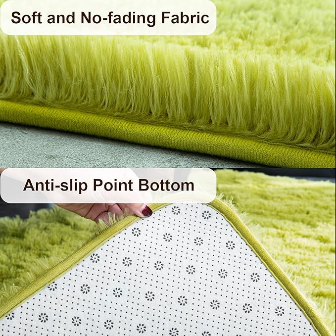 TWINNIS Super Soft Shaggy Rugs Fluffy Carpets 9x12 Feet, Indoor Modern Plush Area Rugs for Living Room Bedroom Kids Room Nursery Home Decor, Upgrade Anti-Skid Fuzzy Rug, Green