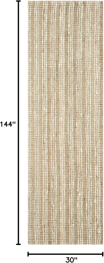 SAFAVIEH Natural Fiber Collection Runner Rug - 2'6" x 12', Sage & Natural, Handmade Chunky Textured Jute 0.75-inch Thick, Ideal for High Traffic Areas in Living Room, Bedroom (NF447S)