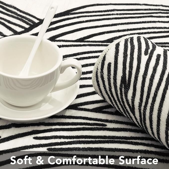 Modern Abstract Area Rug 4x6 Washable Soft Non-Shedding Floor Carpet Indoor Contemporary Non Slip Low Pile Foldable Thin Rug for Living Room Bedroom Home Office Dorm Ivory/Black