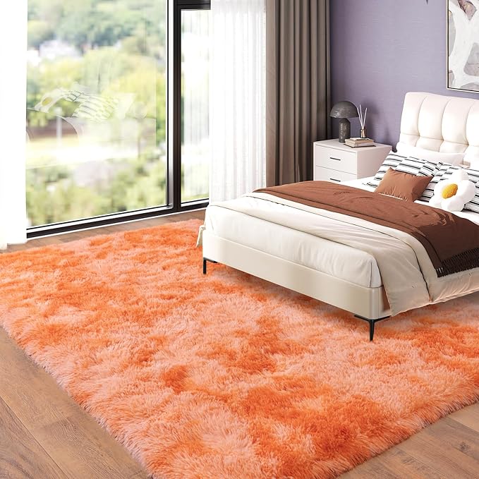 6x9 for Living Room Rugs, Plush Thick Carpets for Boy and Girls Room, Modern Soft Shag Area Rugs for Bedroom, Non Slip, Large Indoor Carpet for Nursery Dorms Home Decor Aesthetic, Orange