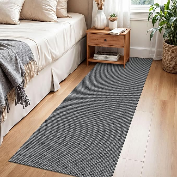 Braided Runner Rug 2x6 Ft Washable Runners for Hallways Non Slip Rubber Backed Kitchen Runners Cotton Entryway Runner Indoor, Woven Floor Carpet for Hall Kitchen Bedroom, Dark Grey/Grey
