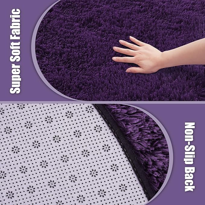 6x9 Fluffy Area Rug for Living Room,Shag Area Rugs for Bedroom,Purple Soft Fuzzy Rug Non-Shedding Indoor Plush Carpet for Kids Bedroom Nursery Dorm Home Decor