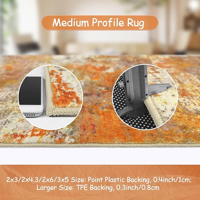 Lahome Modern Abstract Runner Rug - 2x4.3 Washable Kitchen Soft Laundry Room Rugs Bathroom Mat, Contemporary Non Slip Indoor Throw for Entryway Living Room, Yellow/Gold/Cream 2' x 4.3'