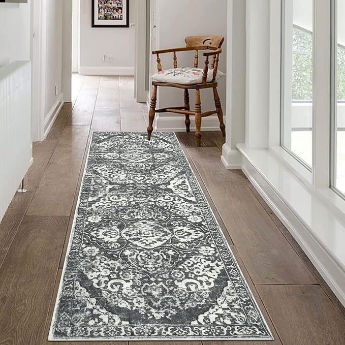 HEBE Hallway Runner Rug 2'x6' Washable Vintage Distressed Area Rugs Non Slip Laundry Rug Runner Boho Floor Carpet Runners for Hallways Entryway Laundry Room Kitchen Bathroom